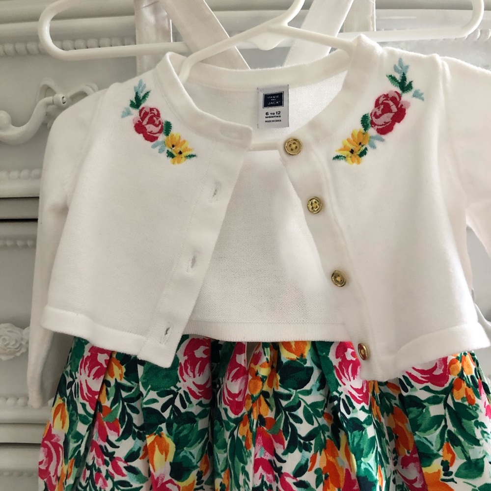 2pc MIDSUMMER GARDEN Dress, Cardigan girls 12 months white Floral Janie and Jack